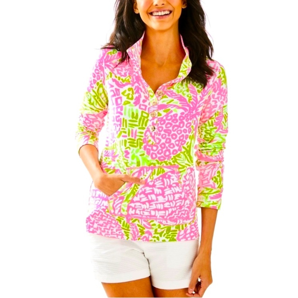 Lilly Pulitzer Home Slice Pink Green Captain Popover French Terry Top Size XS